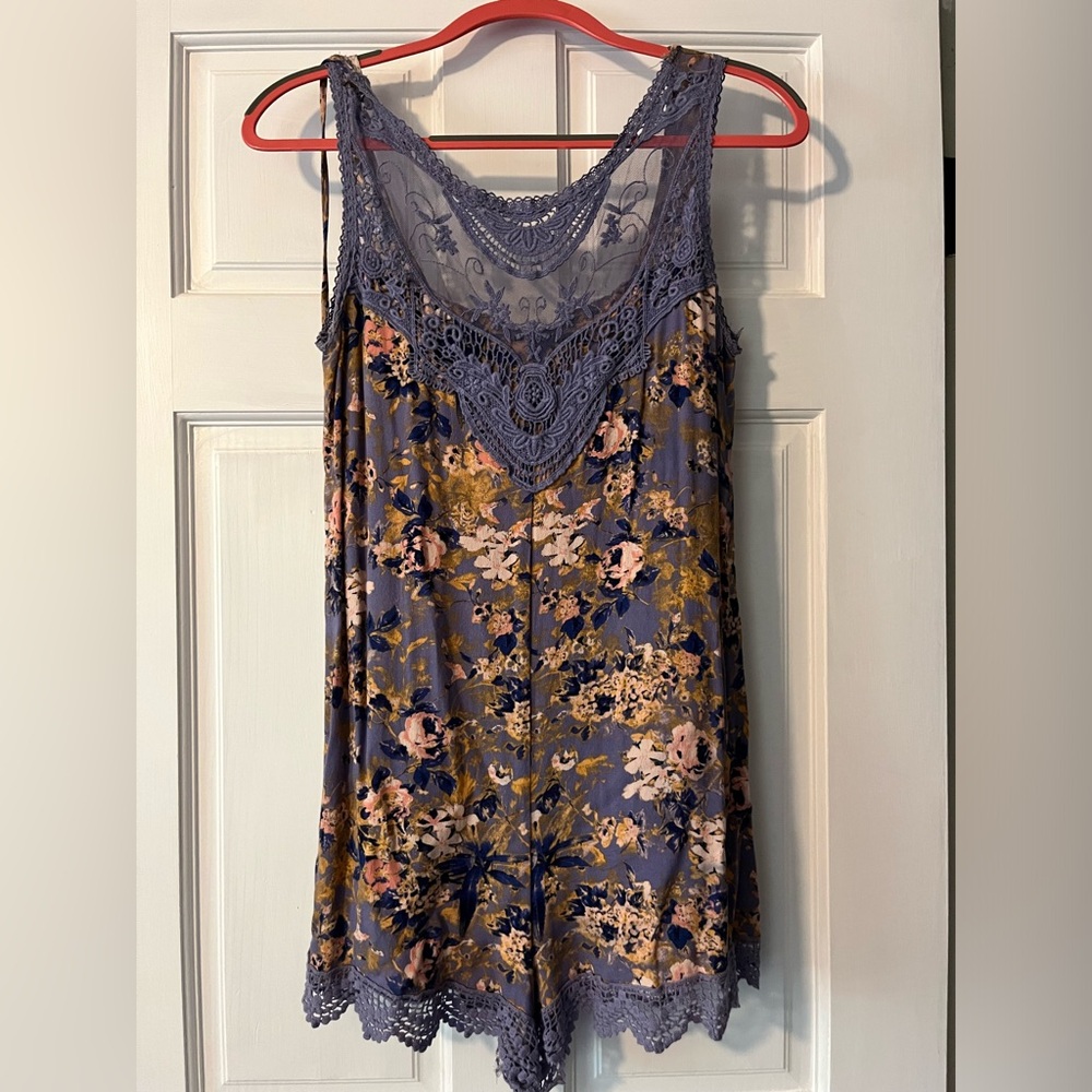 Floral Romper with Lace Accent on Front